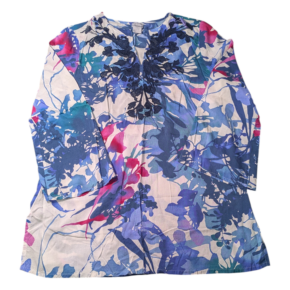 Chico's Women's Top Size 0 US 4-6 Floral Lace Design Pink Blue